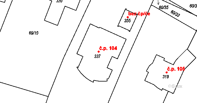 Plav 104 na parcele st. 337 v KÚ Plav, Katastrální mapa
