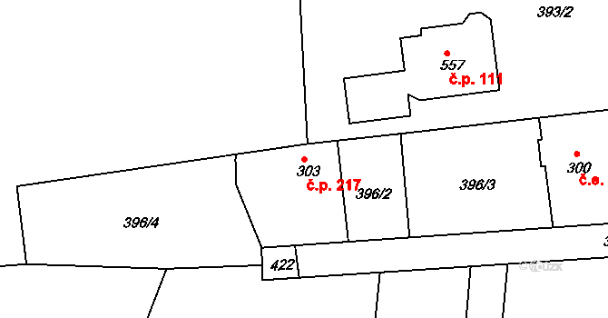 Libá 217 na parcele st. 303 v KÚ Libá, Katastrální mapa