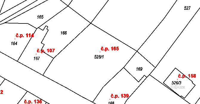 Opatovice 165, Vyškov na parcele st. 528/1 v KÚ Opatovice u Vyškova, Katastrální mapa