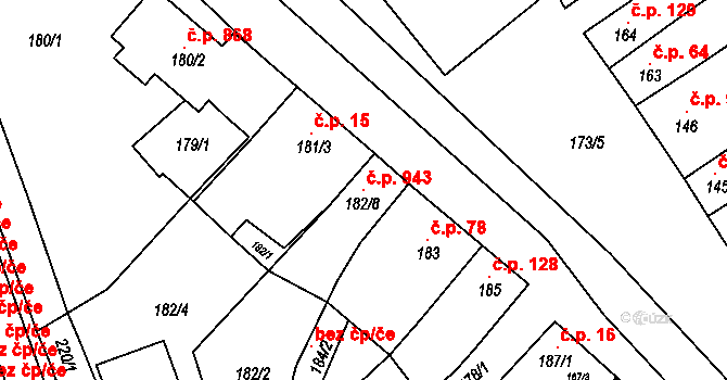 Chrlice 943, Brno na parcele st. 182/8 v KÚ Chrlice, Katastrální mapa