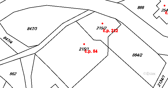 Alšovice 54, Pěnčín na parcele st. 215/1 v KÚ Alšovice, Katastrální mapa