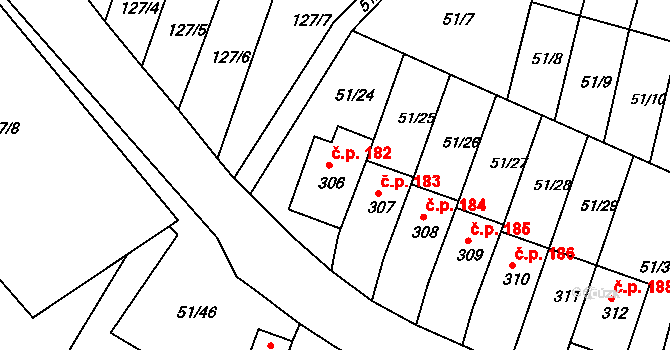 Staré Hory 182, Jihlava na parcele st. 306 v KÚ Staré Hory, Katastrální mapa