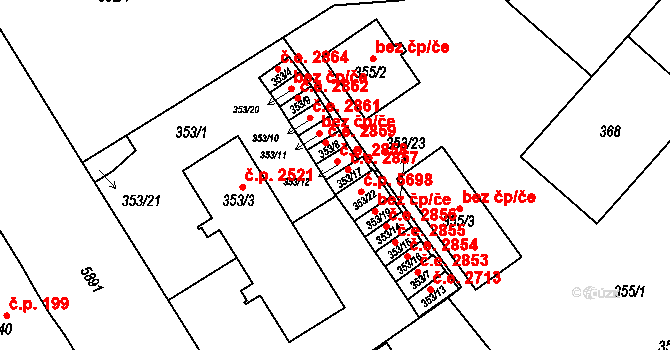 Jihlava 2857 na parcele st. 353/17 v KÚ Jihlava, Katastrální mapa