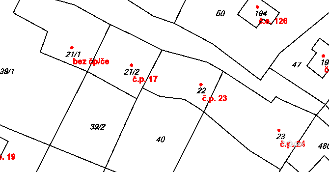 Suhrovice 23, Kněžmost na parcele st. 22 v KÚ Suhrovice, Katastrální mapa