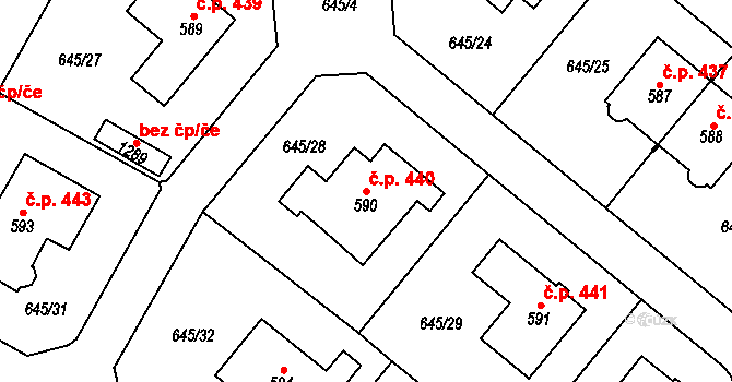 Líbeznice 440 na parcele st. 590 v KÚ Líbeznice, Katastrální mapa