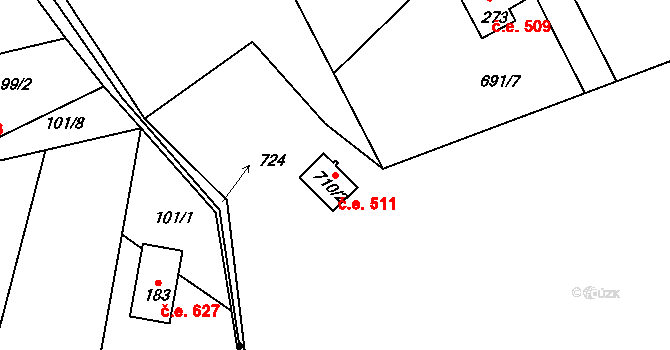 Chotouň 511, Pohoří na parcele st. 672 v KÚ Pohoří u Prahy, Katastrální mapa