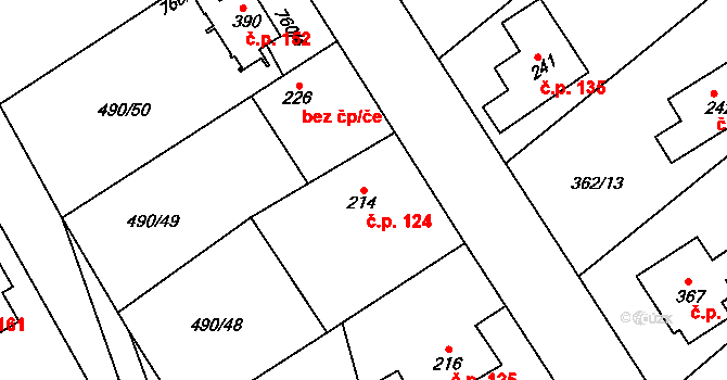 Bohutín 124 na parcele st. 214 v KÚ Bohutín, Katastrální mapa