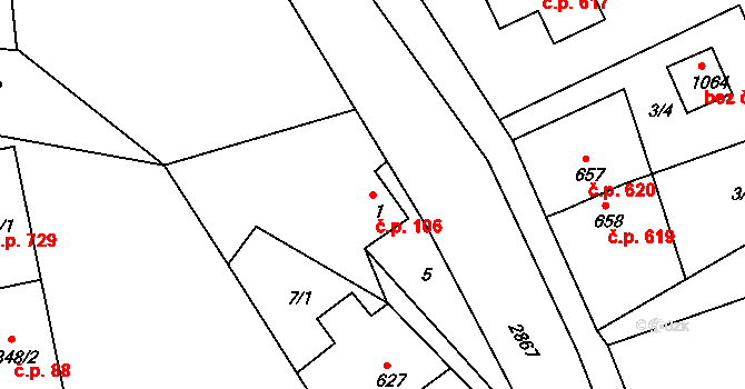 Luby 106 na parcele st. 1 v KÚ Luby I, Katastrální mapa