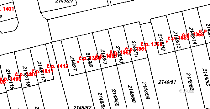 Nový Bor 1362 na parcele st. 2148/9 v KÚ Nový Bor, Katastrální mapa