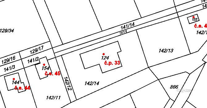 Neratov 33 na parcele st. 124 v KÚ Neratov, Katastrální mapa