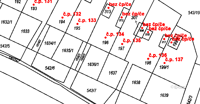 Křišťanovice 134 na parcele st. 196 v KÚ Křišťanovice, Katastrální mapa