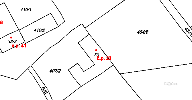 Potočná 23, Číměř na parcele st. 30 v KÚ Potočná u Číměře, Katastrální mapa