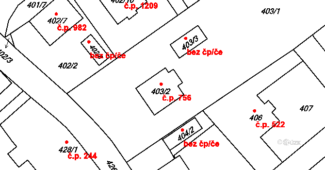 Třeboň II 756, Třeboň na parcele st. 403/2 v KÚ Třeboň, Katastrální mapa