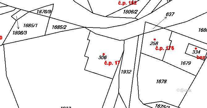 Bozkov 17 na parcele st. 306 v KÚ Bozkov, Katastrální mapa