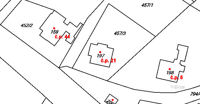 Chutnovka 21, Mírová pod Kozákovem na parcele st. 197 v KÚ Sekerkovy Loučky, Katastrální mapa