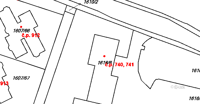 Kosmonosy 740,741 na parcele st. 1616/6 v KÚ Kosmonosy, Katastrální mapa