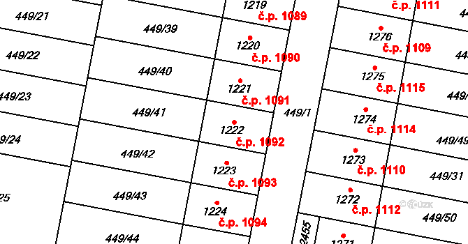 Třebechovice pod Orebem 1092 na parcele st. 1222 v KÚ Třebechovice pod Orebem, Katastrální mapa