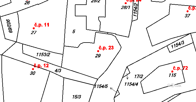 Libosváry 23, Loukov na parcele st. 29 v KÚ Libosváry u Bystřice pod Hostýnem, Katastrální mapa