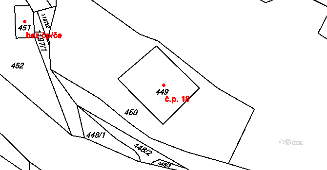 Hrubá Voda 18, Hlubočky na parcele st. 449 v KÚ Hrubá Voda, Katastrální mapa