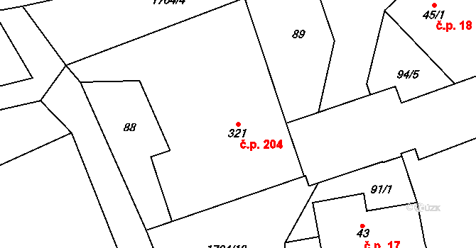 Šumvald 204 na parcele st. 321 v KÚ Šumvald, Katastrální mapa