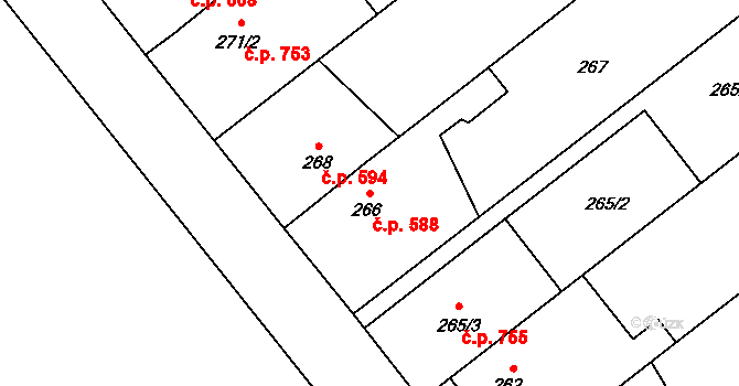 Velká Bystřice 588 na parcele st. 266 v KÚ Velká Bystřice, Katastrální mapa