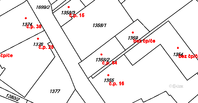 Mydlovary 64 na parcele st. 1358/2 v KÚ Mydlovary u Dívčic, Katastrální mapa