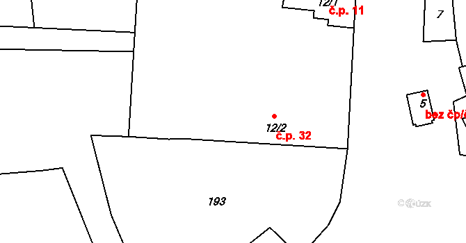 Trocnov 32, Borovany na parcele st. 12/2 v KÚ Trocnov, Katastrální mapa