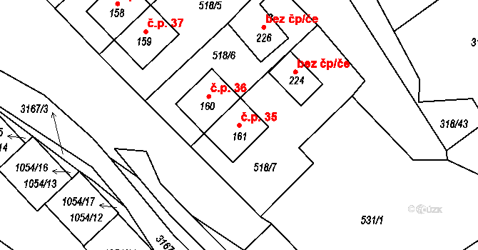 Přízeř 35, Rožmberk nad Vltavou na parcele st. 161 v KÚ Horní Jílovice, Katastrální mapa