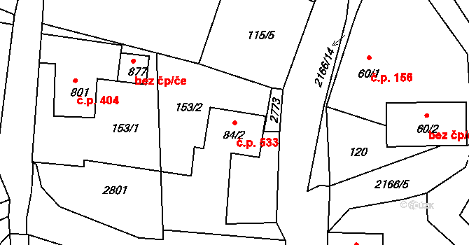 Skalice u České Lípy 533 na parcele st. 84/2 v KÚ Skalice u České Lípy, Katastrální mapa