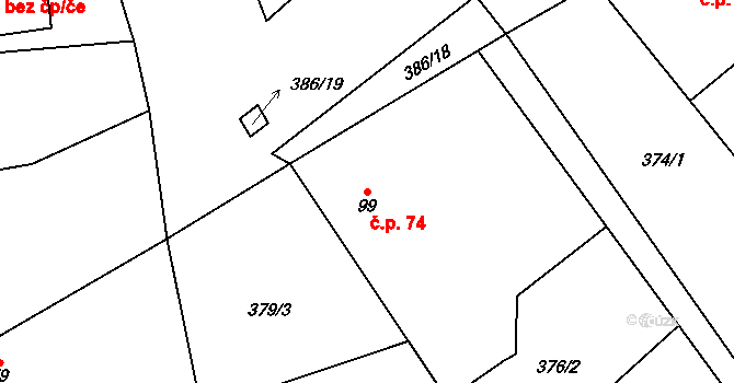 Cholenice 74 na parcele st. 99 v KÚ Cholenice, Katastrální mapa