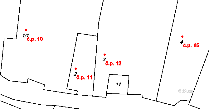 Těchobuzice 12, Ploskovice na parcele st. 3 v KÚ Těchobuzice, Katastrální mapa