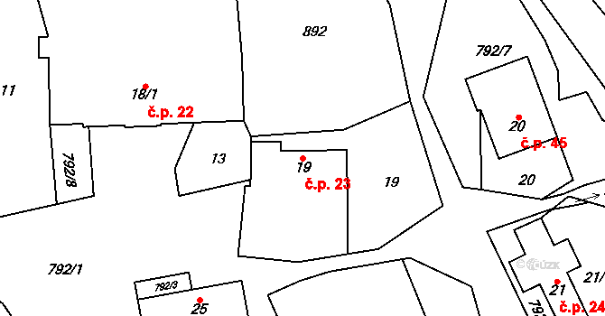 Hřmenín 23, Markvartice na parcele st. 19 v KÚ Hřmenín, Katastrální mapa