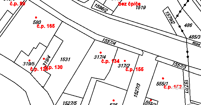 Děčín VIII-Dolní Oldřichov 134, Děčín na parcele st. 317/4 v KÚ Horní Oldřichov, Katastrální mapa