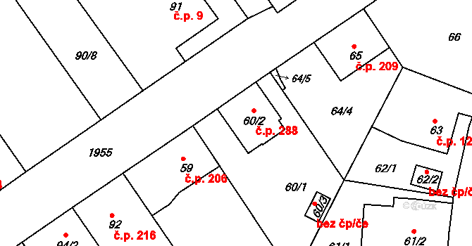 Košťálov 288 na parcele st. 60/2 v KÚ Košťálov, Katastrální mapa