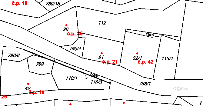 Hořešovičky 21 na parcele st. 31 v KÚ Hořešovičky, Katastrální mapa