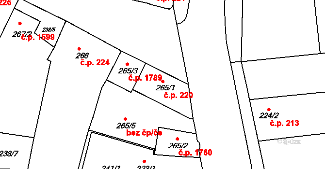 Lysá nad Labem 220 na parcele st. 265/1 v KÚ Lysá nad Labem, Katastrální mapa