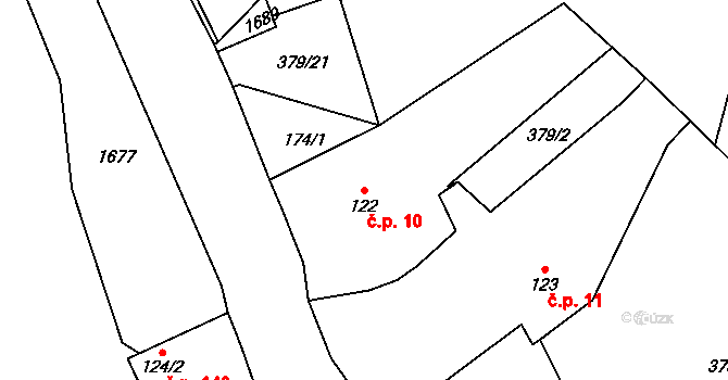 Lnáře 10 na parcele st. 122 v KÚ Lnáře, Katastrální mapa