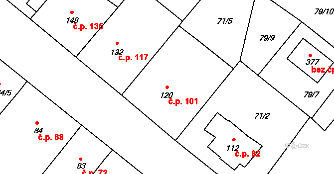 Přední Ptákovice 101, Strakonice na parcele st. 120 v KÚ Přední Ptákovice, Katastrální mapa