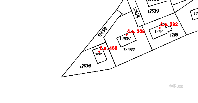 Miřetice u Klášterce nad Ohří 408, Klášterec nad Ohří na parcele st. 1263/6 v KÚ Miřetice u Klášterce nad Ohří, Katastrální mapa