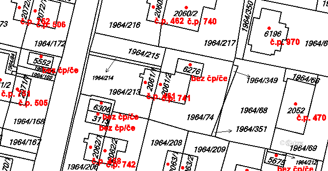 Borovina 741, Třebíč na parcele st. 2061/2 v KÚ Třebíč, Katastrální mapa