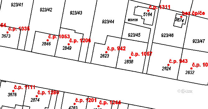 Horka-Domky 942, Třebíč na parcele st. 2623 v KÚ Třebíč, Katastrální mapa