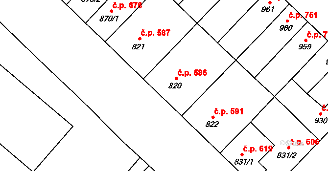 Břeclav 586 na parcele st. 820 v KÚ Břeclav, Katastrální mapa