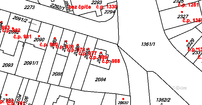 Husovice 988, Brno na parcele st. 2083 v KÚ Husovice, Katastrální mapa