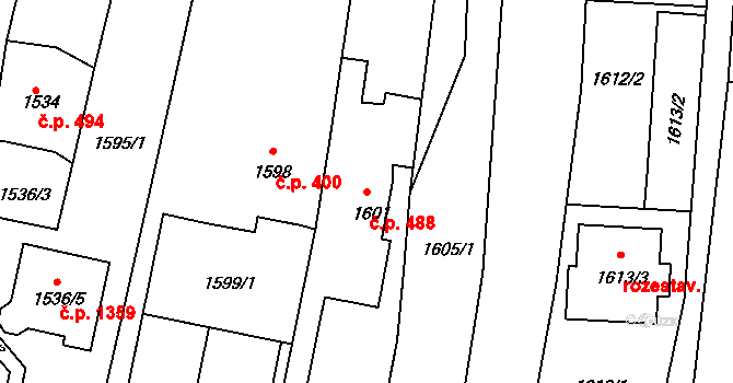 Bystrc 488, Brno na parcele st. 1601 v KÚ Bystrc, Katastrální mapa