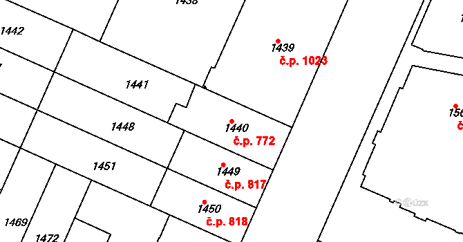 Černovice 772, Brno na parcele st. 1440 v KÚ Černovice, Katastrální mapa