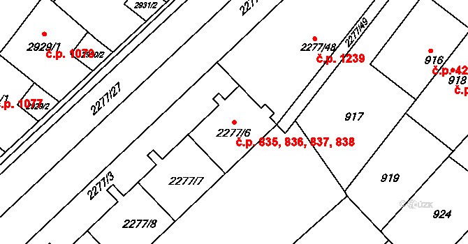 Slatina 835,836,837,838, Brno na parcele st. 2277/6 v KÚ Slatina, Katastrální mapa