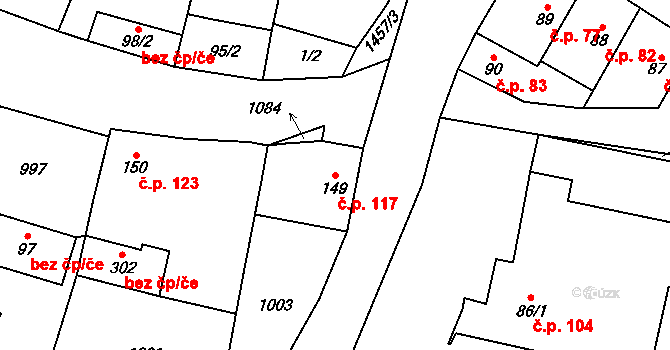 Panenský Týnec 117 na parcele st. 149 v KÚ Panenský Týnec, Katastrální mapa