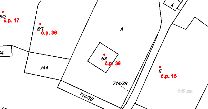 Samšín 39 na parcele st. 63 v KÚ Samšín, Katastrální mapa