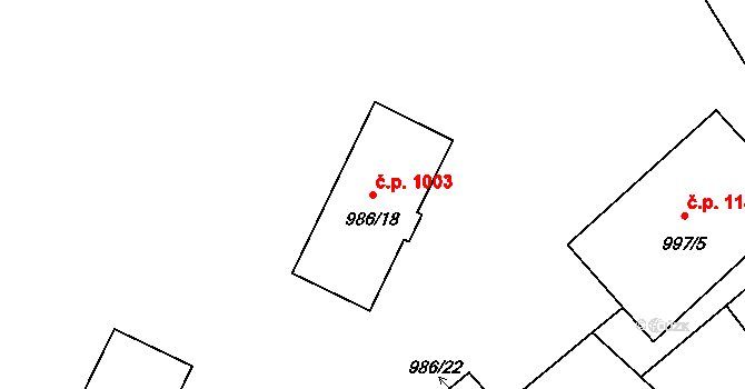 Pelhřimov 1003 na parcele st. 986/18 v KÚ Pelhřimov, Katastrální mapa