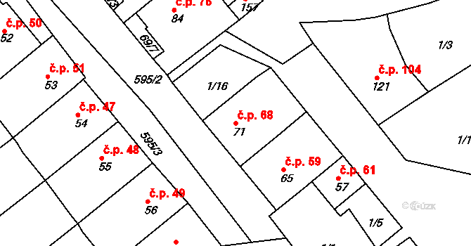 Jeníkov 68 na parcele st. 71 v KÚ Jeníkov u Duchcova, Katastrální mapa